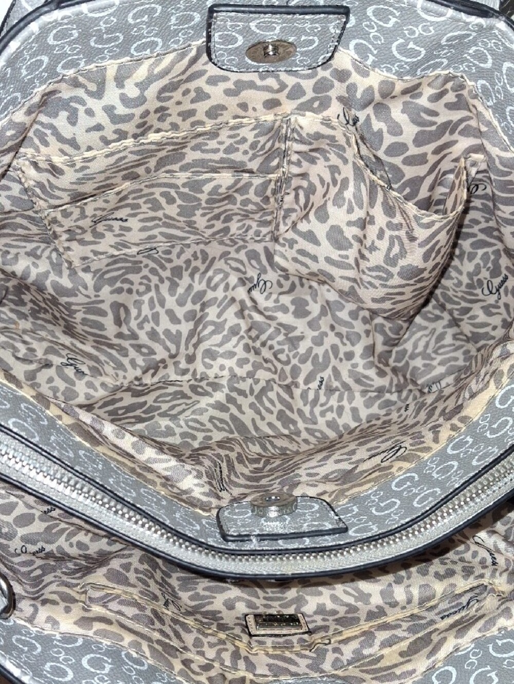 GUESS Gray Monogram Tote with Beige Handles - Picture 15 of 16